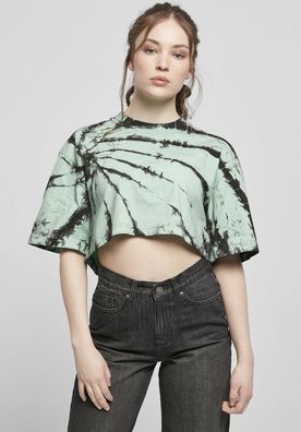 Urban Classics Damen T-Shirt Ladies Oversized Cropped Tie Dye Tee Black/ Ghostgreen