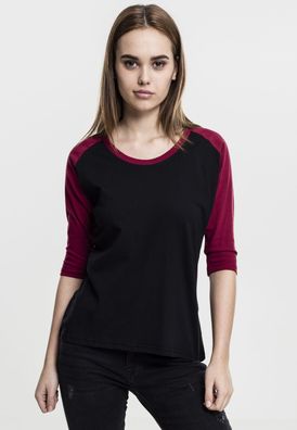 Urban Classics Female Shirt Ladies 3/4 Contrast Raglan Tee Black/ Burgundy