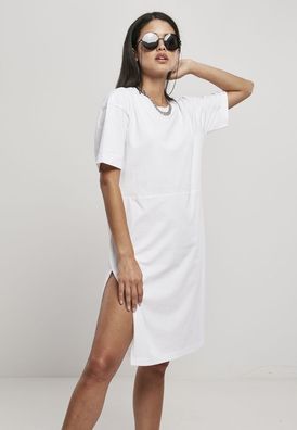 Urban Classics Damen Kleid Ladies Organic Oversized Slit Tee Dress White
