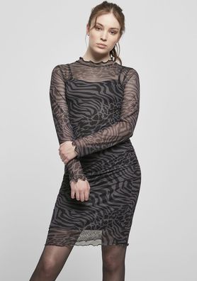 Urban Classics Damen Kleid Ladies AOP Double Layer Dress Asphalt/ Black
