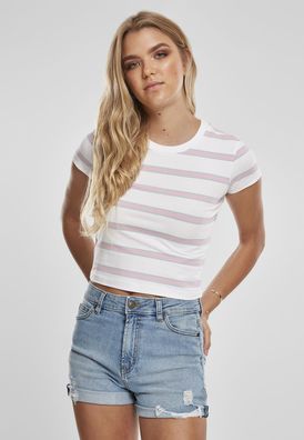 Urban Classics Female Shirt Ladies Stripe Cropped Tee White/ Girlypink