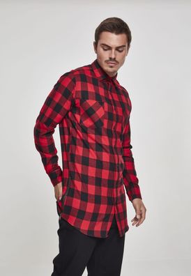 Urban Classics Hemd Side-Zip Long Checked Flanell Shirt Black/ Red