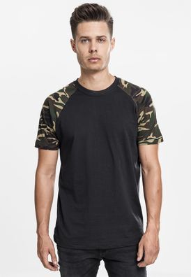 Urban Classics T-Shirt Raglan Contrast Tee Black/ Wood Camouflage