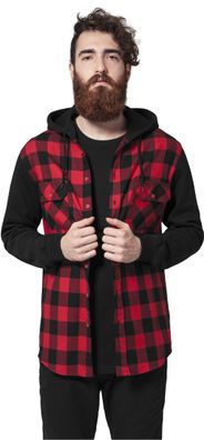 Urban Classics Hemd Hooded Checked Flanell Sweat Sleeve Shirt Black/ Red/ Bl