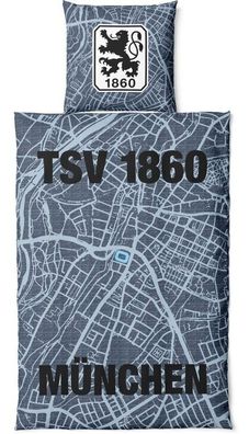 TSV 1860 München Bettwäsche Map Fussball Weiß-135x200 + 80x80cm