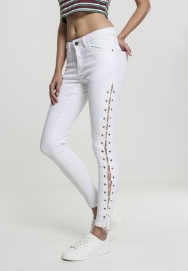 Urban Classics Damen Hose Ladies Denim Lace Up Skinny Pants Grey