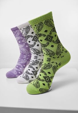 Urban Classics Socken Bandana Pattern Socks 3-Pack White + Lilac + Lime
