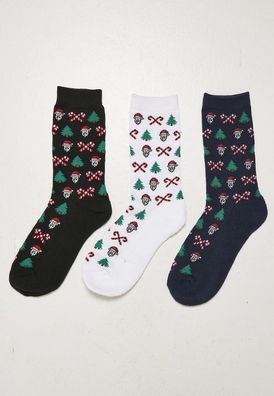Urban Classics Socken Grumpy Santa Christmas Socks 3-Pack Black/ Navy/ White