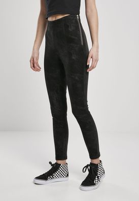 Urban Classics Damen Hose Ladies Washed Faux Leather Pants Black