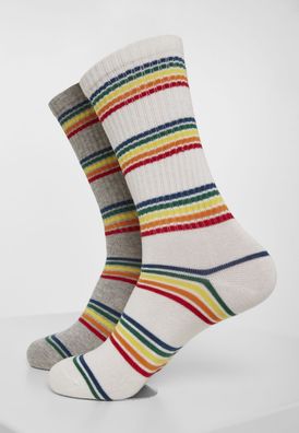 Urban Classics Socken Rainbow Stripes Socks 2-Pack Grey/ White