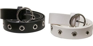 Urban Classics Synthetic Leather Eyelet Belt 2-Pack Black/ White