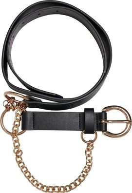 Urban Classics Synthetic Leather Belt With Chain Black/ Gold