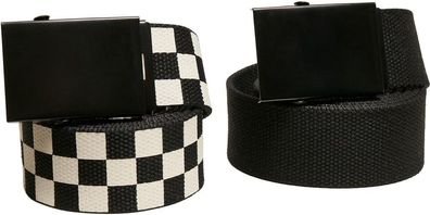 Urban Classics Check And Solid Canvas Belt 2-Pack Black/ Offwhite