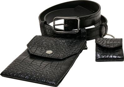 Urban Classics Croco Synthetic Leather Belt With Pouch Black/ Silver