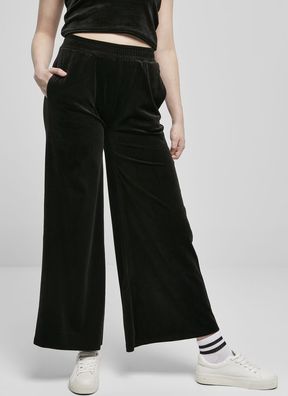 Urban Classics Damen Hose Ladies High Waist Straight Velvet Sweatpants Black
