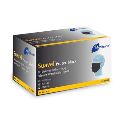 Meditrade Suavel® Protec OP-Maske Schwarz - 50 Stück | Packung (50 Masken)