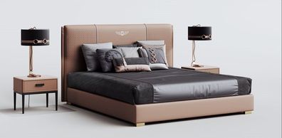 Luxus Schlafzimmer Bett Doppelbett Textil Holz Leder Polster Betten 180x200 Neu