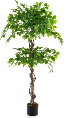 150 cm Kunstpflanze grün, Künstliche Pflanze Ficus Benjamin, Dekopflanze mit Blättern