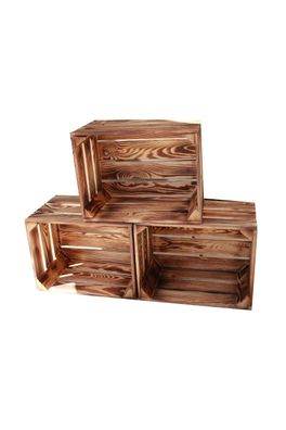 Obstkiste Holzkiste Weinkiste Box Kiste 40 x 30 x 25 cm 3er SET Geflammt