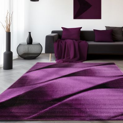 Kurzflor Teppich Wohnzimmer-Teppich Wellen Muster Lila Schwarz Meliert