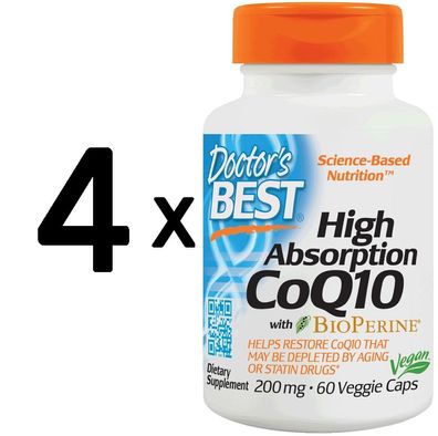 4 x High Absorption CoQ10 with BioPerine, 200mg - 60 vcaps