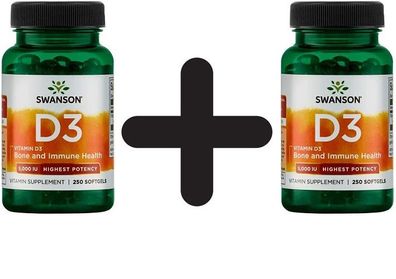 2 x Highest Potency Vitamin D-3, 5000 IU - 250 softgels