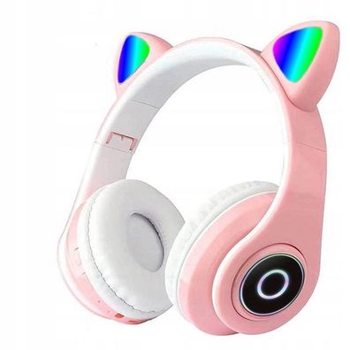 Bluetooth Kopfhörer faltbar mit Katzenohren und LED Beleuchtung, Mikrophone - Rosa