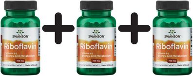 3 x Vitamin B-2 (Riboflavin), 100mg - 100 caps