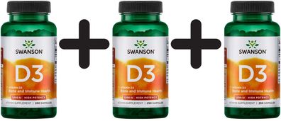 3 x Vitamin D-3, 1000 IU High Potency - 250 caps