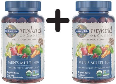 2 x Mykind Organics Men's Multi 40+ Gummies, Organic Berry - 120 vegan gummy drops