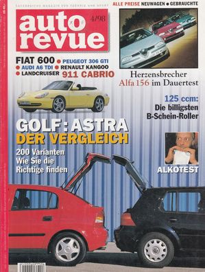 auto revue 4/1998, Golf, Astra, Alfa 156, Porsche 911, Fiat 600, Landcruiser, Audi