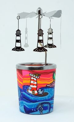 Kerzenfarm Votivglas Windlicht Leuchtglas Leuchtturm Segelschiff mit Karussell