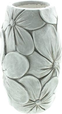 Deko-Vase "Blüten" in grau mit Antik Finish, 32 cm hoch, Vase für Trockenblumen