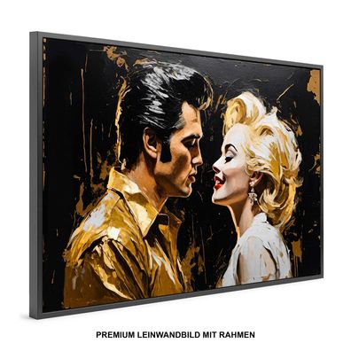 Marilyn Monroe and Elvis Presley , Wandbild , Leinwand-Bild mit Rahmen XXL Home Deko