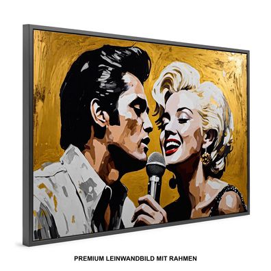 Elvis Presley and Marilyn Monroe , Wandbild , Leinwand-Bild mit Rahmen XXL Home Deko