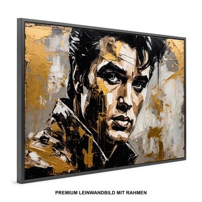 Leinwand-Bild mit Rahmen XXL , Golden Elvis Presley pop musik , Home Deko