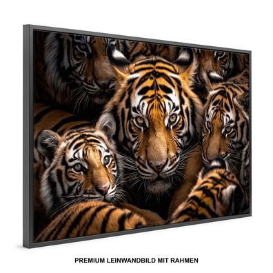 Vater der Tiger Tier familie Liebe, Wandbild Leinwand-Bild mit Rahmen XXL Deko Kunst