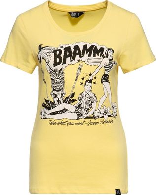 Queen Kerosin Damen Bammm Print T-Shirt Gelb
