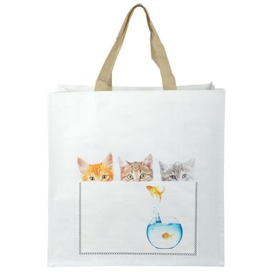 Esschert Design Shopper-Einkaufstasche 3 Kätzchen mit Goldfischglas