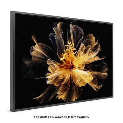 Goldene Luxus Blume , Wandbild Leinwand-Bild mit Rahmen XXL Deko Kunst