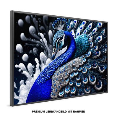 Pfauen vogel Tier, Wandbild Modern , Premium Leinwand-Bild mit Rahmen XXL , Home Deko