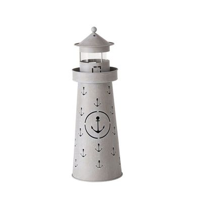 Leuchtturm ANKER grau weiß Windlicht mit Ankern aus Metall H46cm - KLEIN