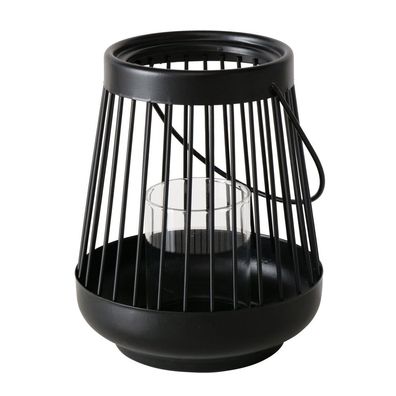 Windlicht HELLO schwarz aus Metall modern H16cm Laterne Teelichthalter