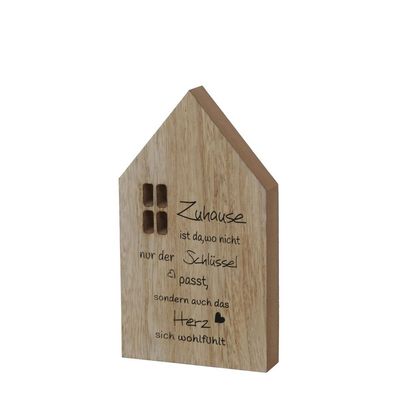 Dekoaufsteller Zuhause aus Holz Schild H20cm Holzhaus mit Spruch - BRAUN