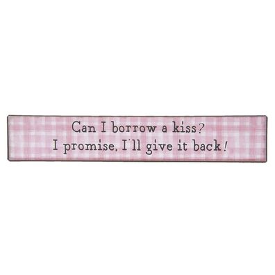 Schild BORROW A KISS rosa weiß aus Metall Metallschild Kinderzimmer Kuss ausleih