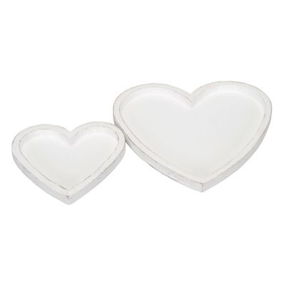 2tlg. Tablett Valentine weiß shabby chic Herz Dekotablett herzförmig (2 Größen)