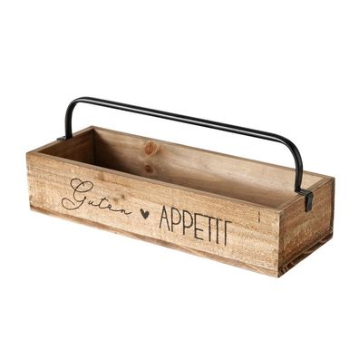 Tablett Appetit braun schwarz L46cm Holz Metall Holzbox Küche Holzkiste Gewürze