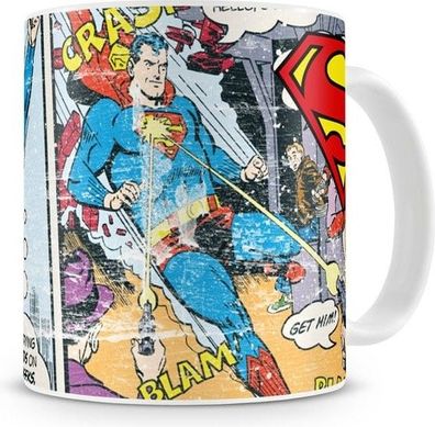 Superman Distressed Comic Strip Coffee Mug Kaffeebecher White