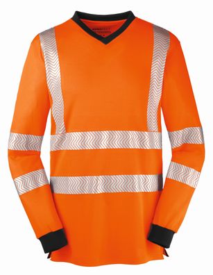 4PROTECT Warnschutz-Langarm-Shirt Jacksonville Leuchtorange/ Grau