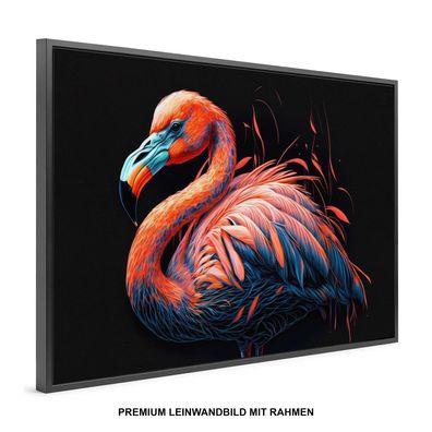 Rosa Flamingo-Vogel Tier , Wandbild , Premium Leinwand-Bild mit Rahmen , KUNST DEKO